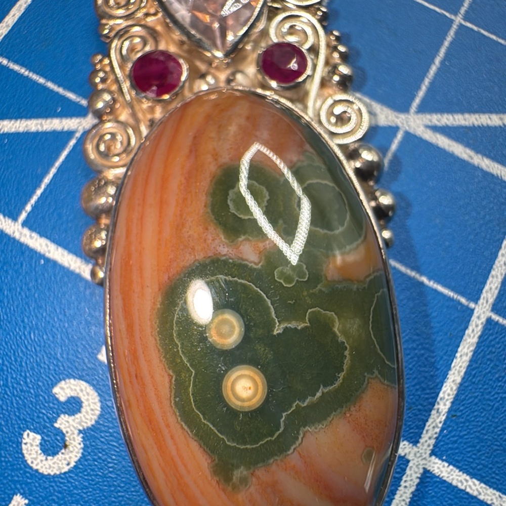 Sajen Sterling Silver Pendant. Rubies, Emerald, Rose Quartz - Picture 2 of 5